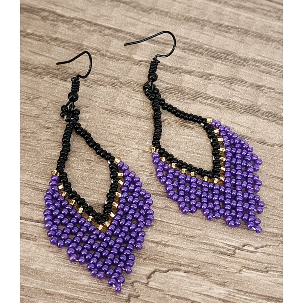 Boho Dangle Earrings Purpple Bead Drop Festival Summer Style - Picture 5 of 5